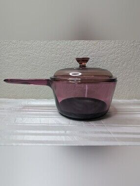 Corning Visions Cranberry Glass Saucepan 1 Liter PREX Lid USA Vintage Retro Cute